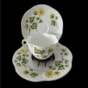 Vintage Shelley Floral Tea Set with Yellow and Green Design